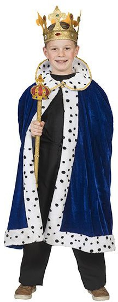 Koning Prins & Adel Kostuum | Koningsblauwe Mantel William | Jongen | Maat 140 | Carnaval kostuum | Verkleedkleding